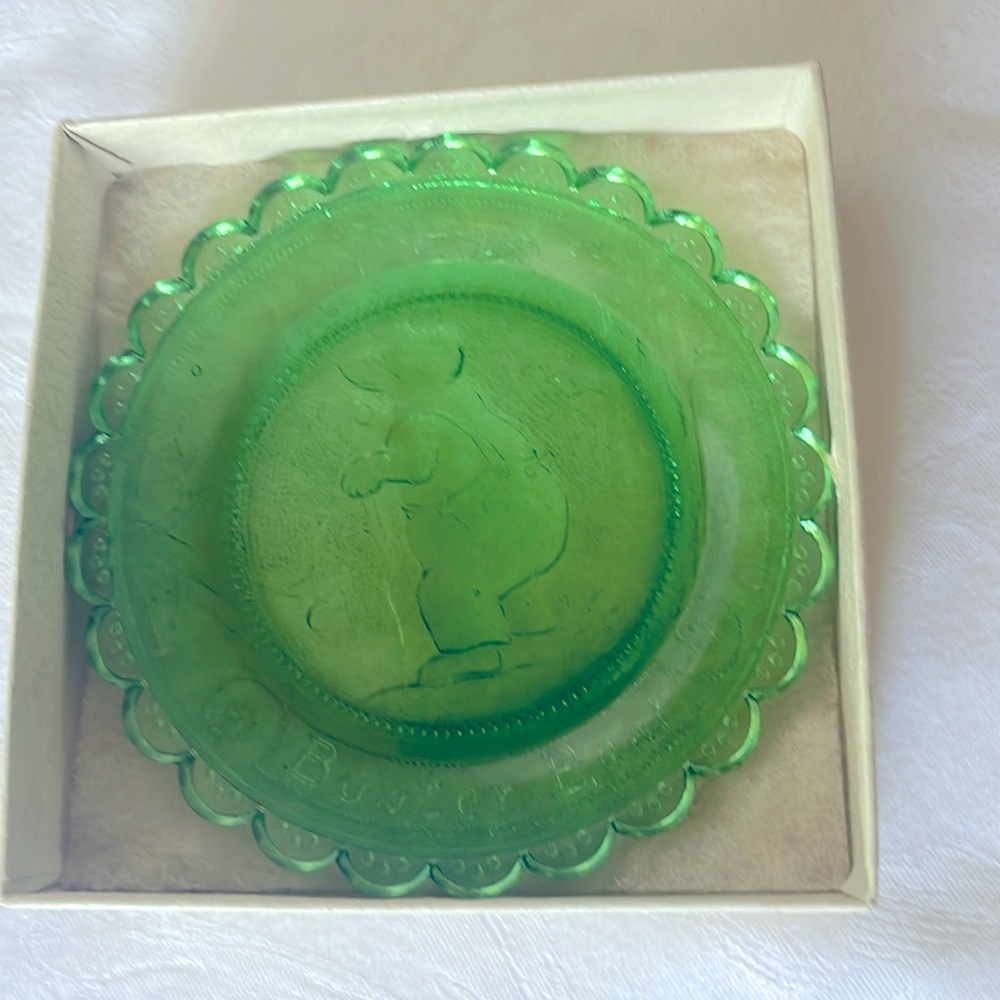 Vintage Thornton Burgess 3 1/2” cup plate. Never used. Color green.